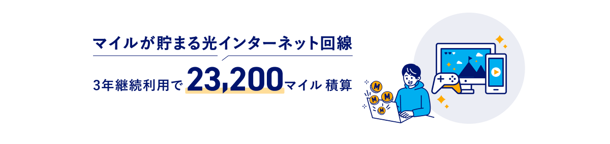 マイルが貯まる光インターネット回線 3年継続利用で23,200マイル積算
