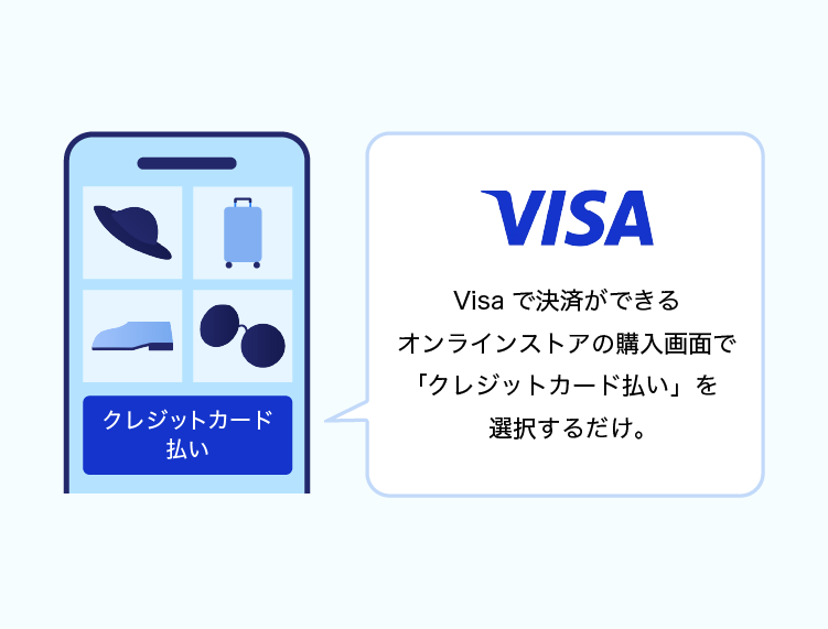 VISAで決済ができるオンラインストアの購入画面で「クレジットカード払い」を選択するだけ。
