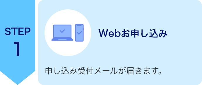 STEP1　Webお申し込み 申し込み受付メールが届きます。