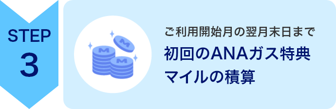 STEP3　ご利用開始月の翌月末日まで　初回のANAガス特典マイルの積算