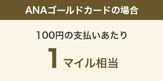 ANAゴールドカードの場合　100円の支払いにあたり1マイル相当