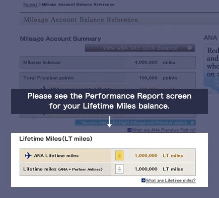 To check your Lifetime Mile balance, please going to the Mileage Balance Inquiry screen.