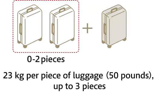 0-2pieces 23 kg per piece of luggage (50 pounds), up to 3 pieces
