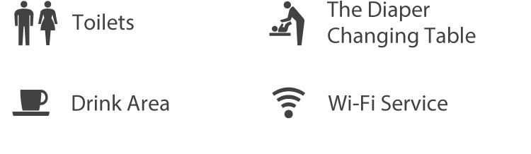 Toilets, Multi-purpose Lavatories, Drink Area, Wi-Fi Service
