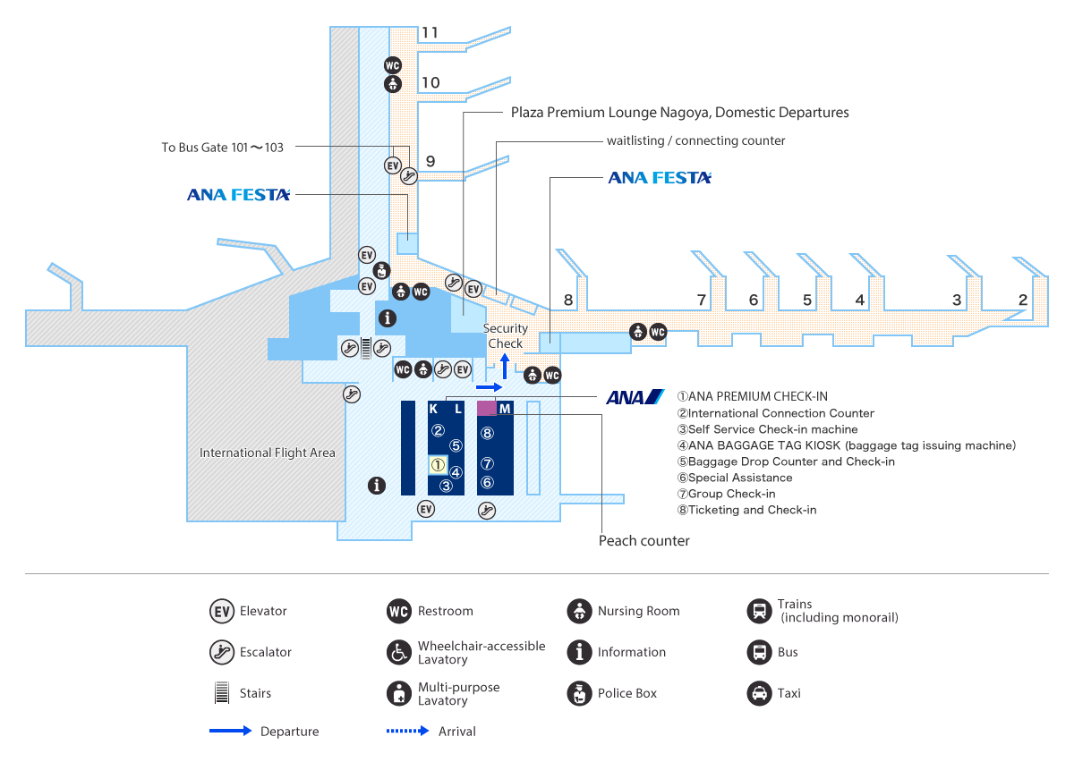 A special assistance counter is located in the 3rd floor departure lobby at counter M6 for ANA Japan domestic flights.