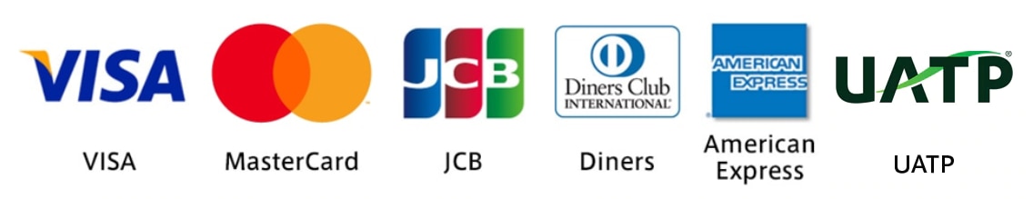 VISA,MasterCard,JCB,Dinners Club,AMERICAN EXPRESS,UATP