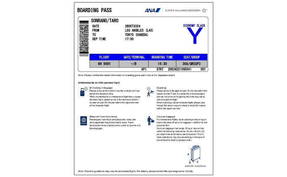Boarding pass for infants