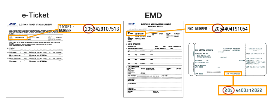 Image of ticket (e-Ticket customer copy) issued by ANA
