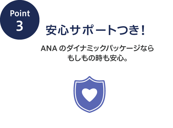 Point3 安心サポートつき！ANAのダイナミックパッケージならもしもの時も安心。