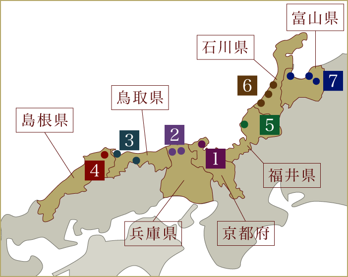 関西・山陰・北陸かにと温泉プランのエリア地図