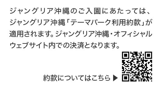 ジャングリア沖縄のご入園にあたっては、ジャングリア沖縄「テーマパーク利用約款」が適用されます。ジャングリア沖縄・オフィシャルウェブサイト内での決済となります。約款についてはこちら