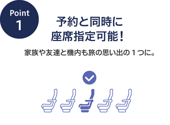 予約と同時に座席指定可能！家族や友達と機内も旅の思い出の1つに。