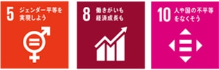 5．ジェンダー平等を実現しよう 8．働きがいも経済成長も 10. 人や国の不平等をなくそう