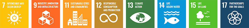 7:AFFORDABLE AND CLEAN ENERGY 9:INDUSTRY, INNOVATION, AND INFRASTRUCTURE 11: Sustainable cities and communities 12:RESPONSIBLE CONSUMPTION AND PRODUCTION 13:CLIMATE ACTION 14:LIFE BELOW WATER 15:LIFE ON LAND