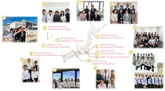 Chitose Group Healthcare Facilities, Narita Group Healthcare Facilities, Tokyo Group Healthcare Facilities, ANA Healthcare Center, Chubu Group Healthcare Facilities, Kansai Group Healthcare Facilities, Osaka Group Healthcare Facilities, Fukuoka Group Healthcare Facilities, Okinawa Group Healthcare Facilities
