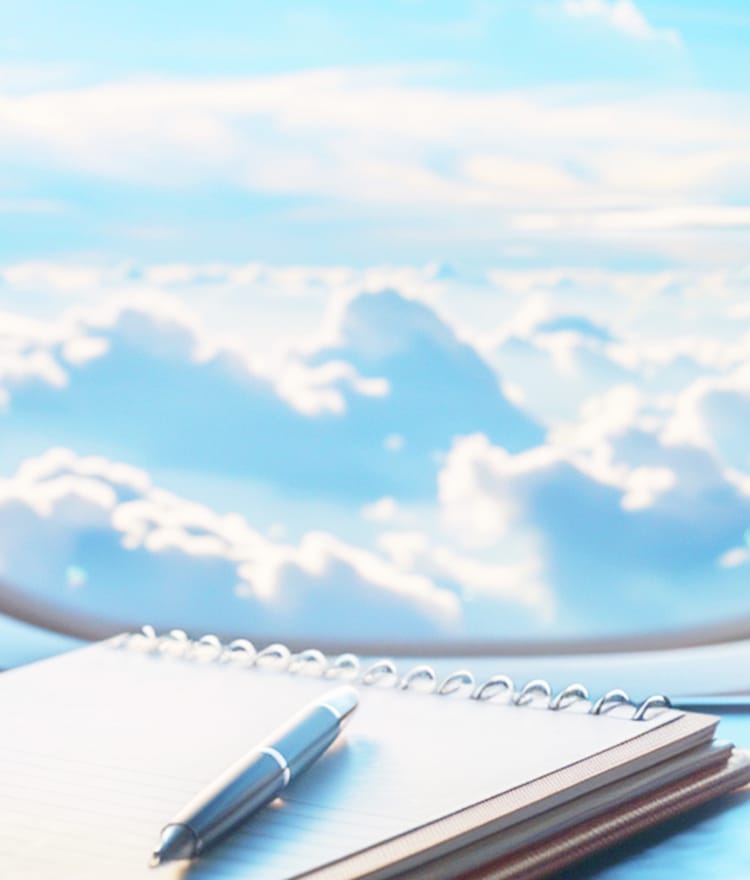 飛行機の窓とノート