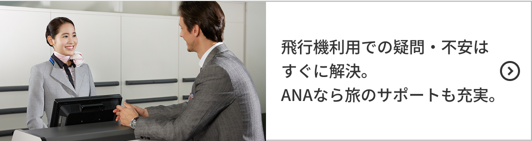 飛行機利用での疑問・不安は すぐに解決。 ANAなら旅のサポートも充実。