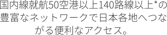 国内線就航50空港以上140路線以上*の豊富なネットワークで日本各地へつながる便利なアクセス。