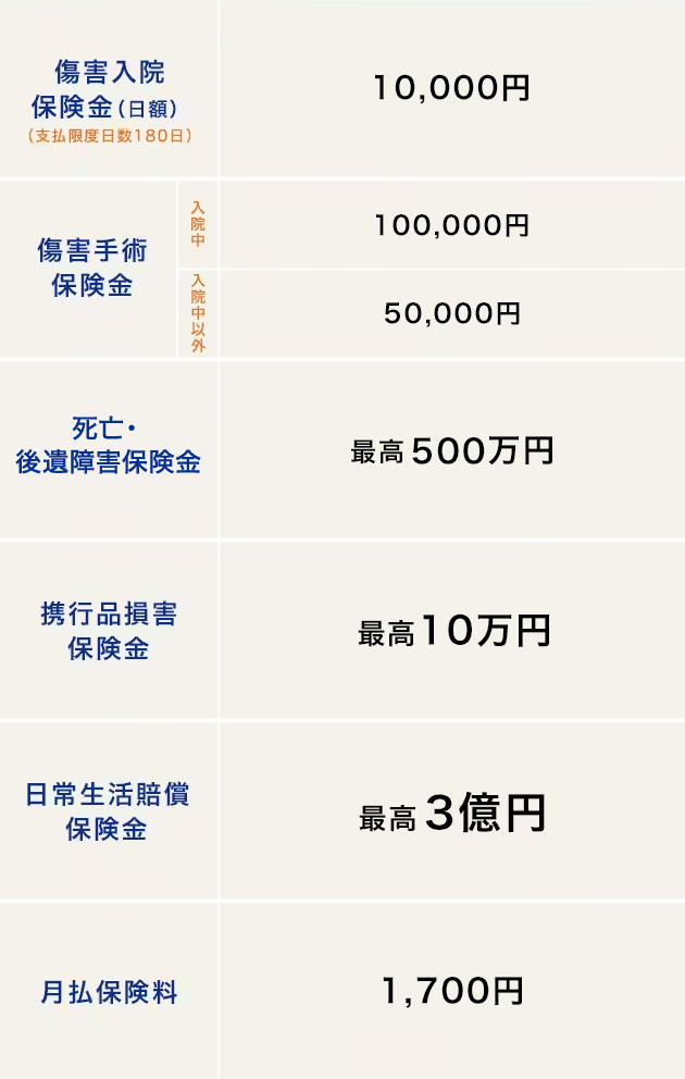 ご本人が加入する場合の保証プラン