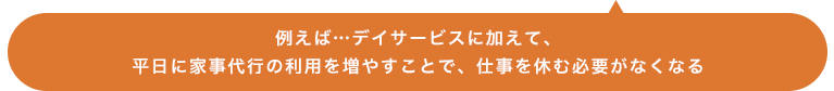 例えば…デイサービスに加えて、平日に家事代行の利用を増やすことで、仕事を休む必要がなくなる