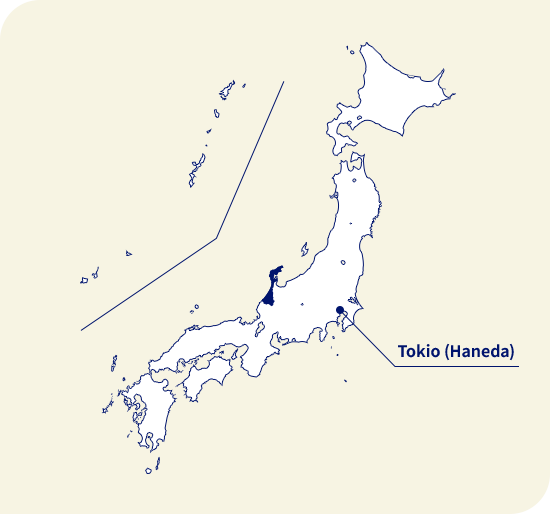 Karte von Japan. Ishikawa liegt nordwestlich von Tokio (Haneda)