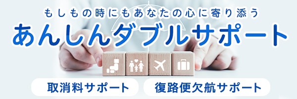 もしもの時にもあなたの心に寄り添うあんしんダブルサポート 取消料サポート 復路便欠航サポート