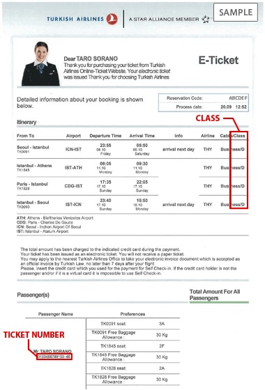 The information that must be entered TICKET NUMBER, CLASS.(TK)