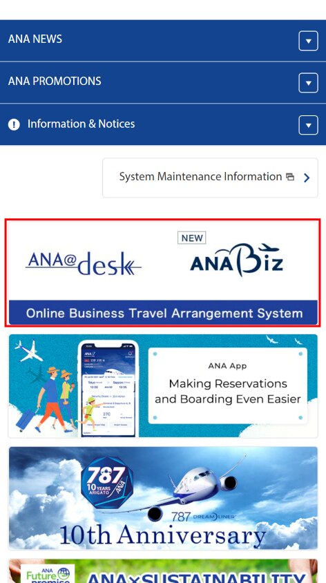 Click "Online Business Travel Arrangement System" banner at the bottom of the page.