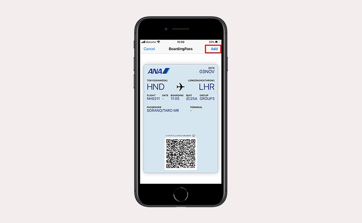 ANA ticket within Apple Wallet