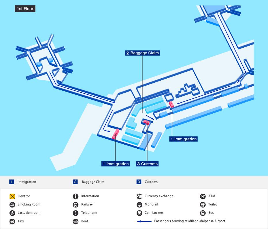 Arrival map of Malpensa International Airport airport