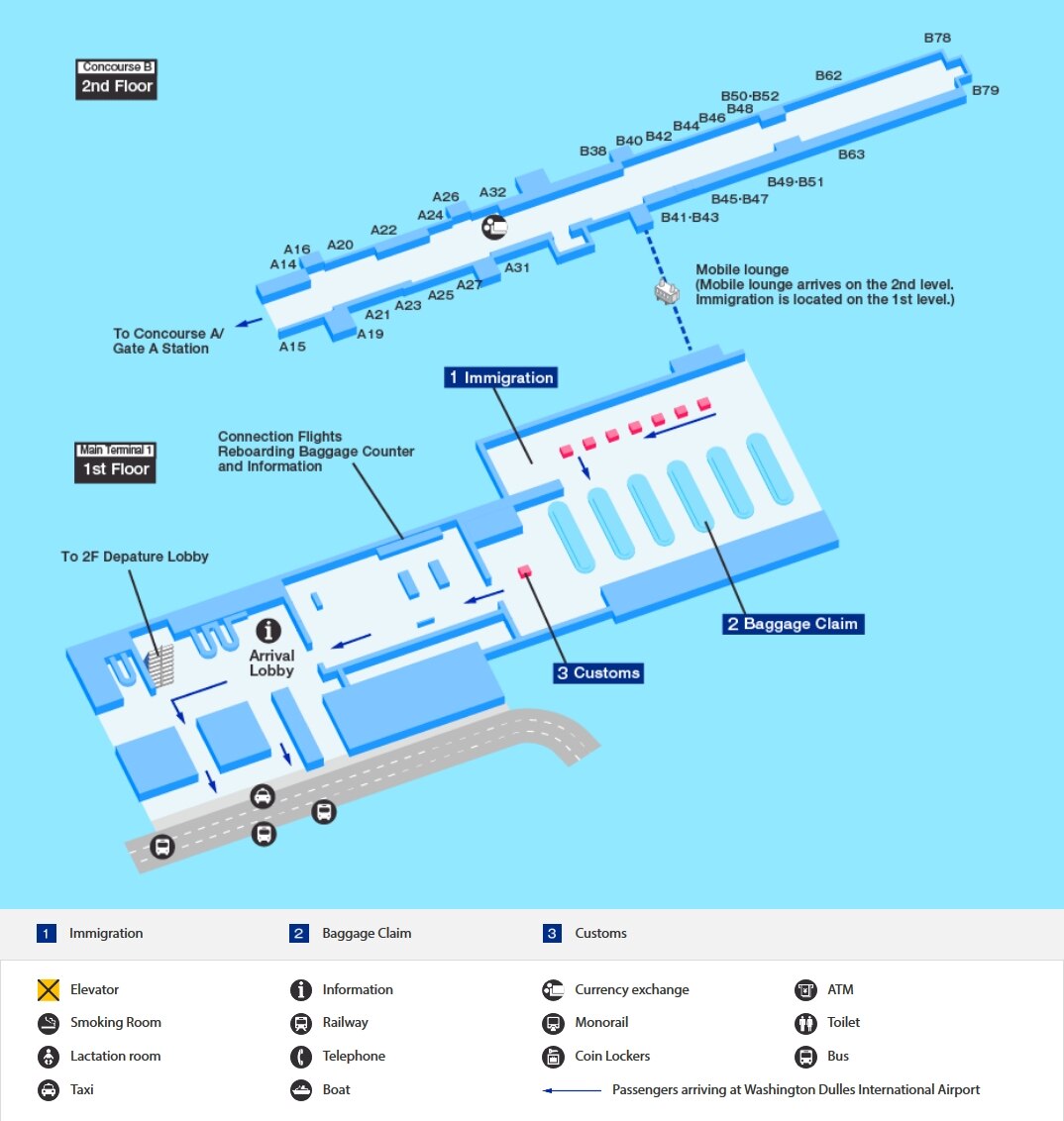 Arrival map of Washington D.C. airport